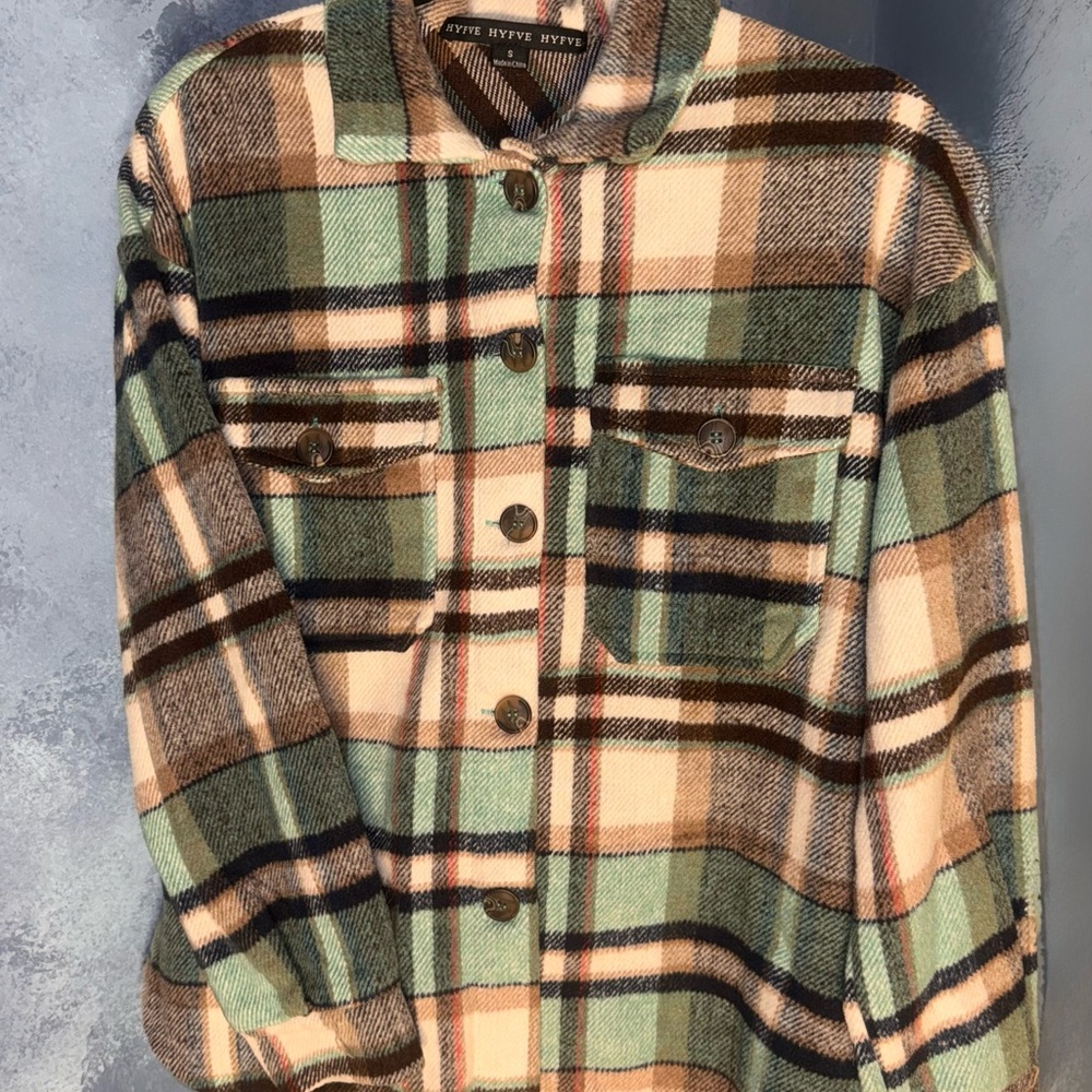 HYFVE — Plaid Button-Up Jacket in Blue, Green, Brown, and Cream